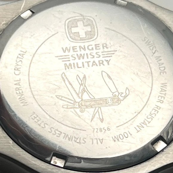 Vintage 90's Wenger Round Black Silver Diver 100M Men’s Watch Working - Picture 8 of 9